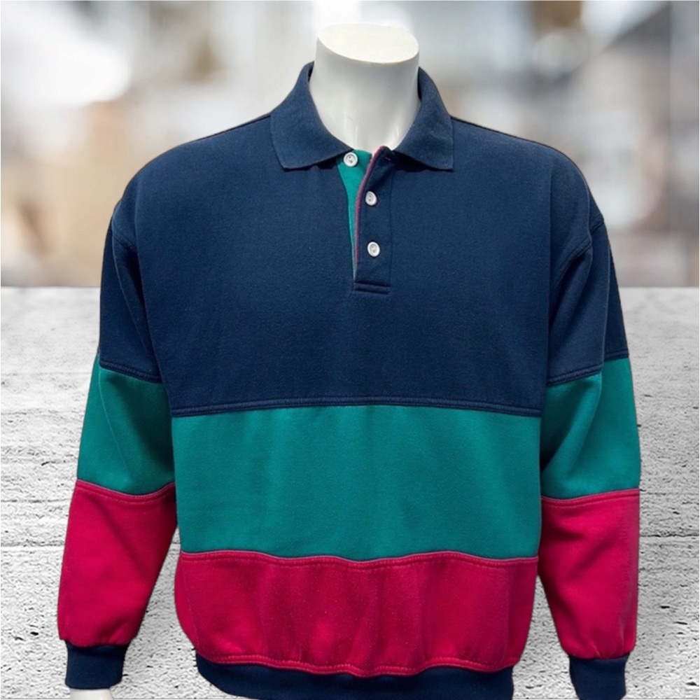 Vintage 80-90s Fremantle Action Wear Rugby Blue Green Red Pullover Sweatshirt MD